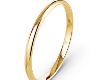 18K Solid Yellow Gold / 2mm Wedding Ring / Band / D-Shape / Lightweight / All Sizes Available / (750 & Workshop Stamp) / Handmade