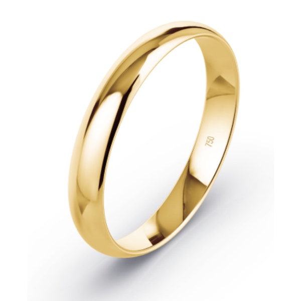 18K Solid Yellow Gold / 4mm Wedding Ring / Band  / D-Shape / Lightweight / Size F - T / (750 & Workshop Stamp) / Handmade