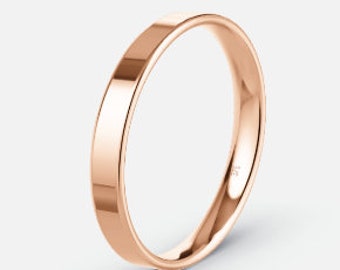 9K Solid Rose Gold / 2mm Wedding Ring / Band FLAT-Shape/ Lightweight / Size F - T  / (375 & Workshop Stamp) / Handmade