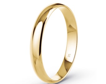 9K Solid Yellow Gold / 2.5mm Wedding Ring / Band D-Shape / Lightweight / Size F - T / (375 & Workshop Stamp) / Handmade