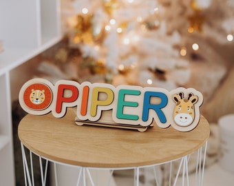 Name Puzzle With Animals For Toddlers - Wooden Montessori Toys For Kids - First Birthday Gift- nursery decor