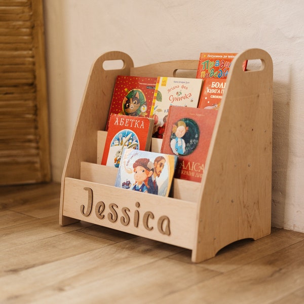 Baby book shelf - Montessori Furniture - Wood Bookshelf for Kids - Sturdy Toddler Bookcase - Nursery Decor for Organized