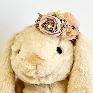 Diadema de flores beige para niña, diadema elástica, diadema de lujo para recién nacida, diadema para bebé, corona para bebé, accesorio para fotos de recién nacido, corona para bebé