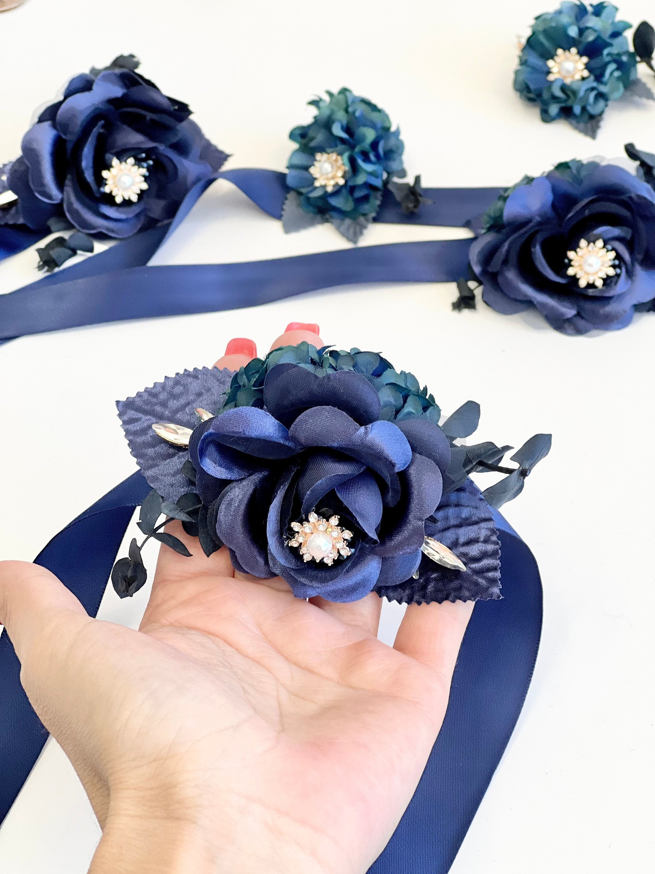 ★EMS★ CORSAGE FLAT BAGSKY BLUE Navy Blue Corsage and Boutonnieres Set, Wedding Corsages
