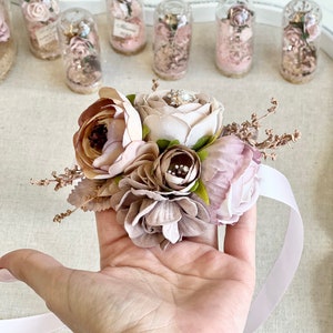 Dusty Mauve Pink Corsage and Boutonniere Set, Prom Corsage, Wrist Wedding Corsage, Wedding Corsage, Bridesmaids Corsage, Bridal Bracelets