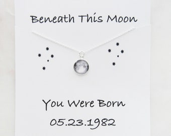 Custom Birth Moon Phase Necklace Dainty, Beneath This Moon You Were Born Moon Phase Necklace, Moon Phase Jewelry