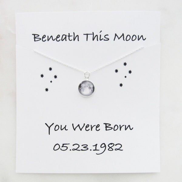 Custom Birth Moon Phase Necklace Dainty, Beneath This Moon You Were Born Moon Phase Necklace, Moon Phase Jewelry