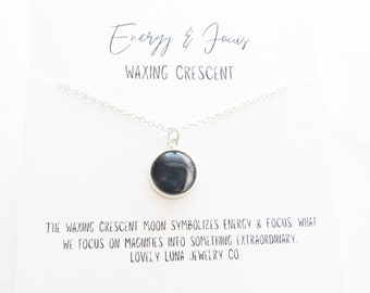 Waxing Crescent Moon Necklace, Moon Phase Necklace, Inspirational Meaningful Gift Necklace, Energy and Focus Gift, Happy Gift, Gifts for Mom