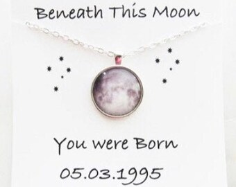 Custom Birth Moon Phase Necklace, Beneath This Moon You Were Born Moon Phase Necklace, Moon Phase Jewelry