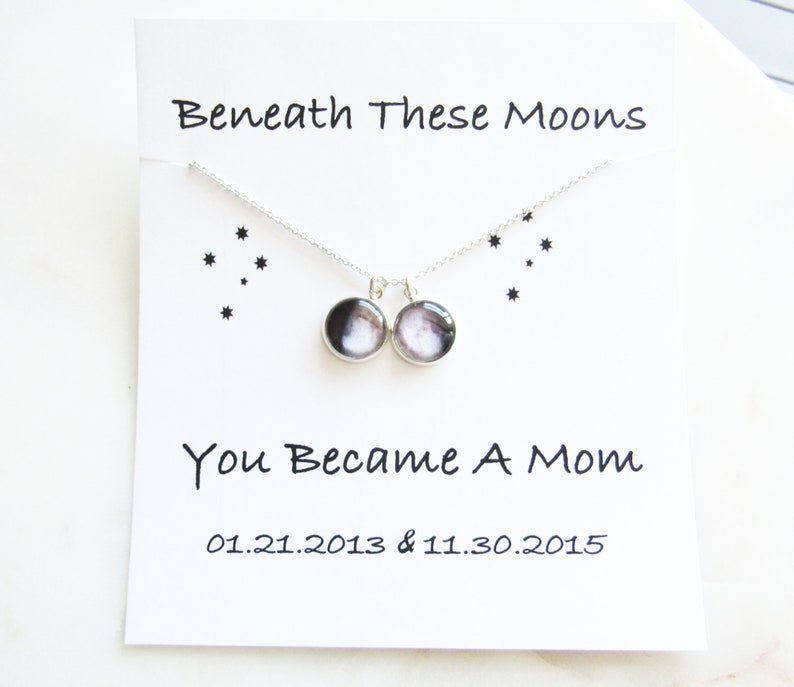 Beneath these Moons You Became a Mom // Custom Birth Moon Necklace // Moon Phase Necklace image 1