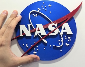 NASA Logo Plaque Meatball 9-13.5", Great Gift Wall Mountable, Desk Stand, Details with Depth Mounting Tape 3D Printed