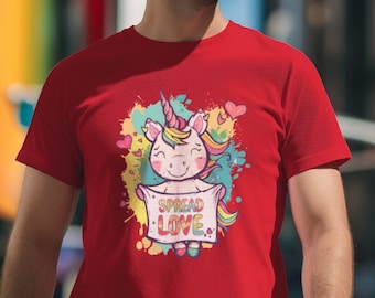 Unisex Unicorn “Spread Love” T-Shirt - Rainbow Colors - Pride Month Gift - for Men and Women