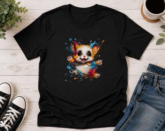 Flygande ekorre-tröja, söt ekorre med färgstänk, t-shirt, färgglatt djurmotiv, unisex present till djurälskare