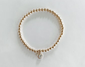 Drop Pendant Beaded Bracelet, 14k Gold Filled Bracelet, Charm Bracelet, The “Marilyn”