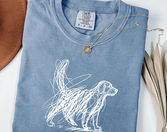 Comfort Colors® Golden Retriever Scribble Line Art Shirt, Abstract Dog Sketch T-Shirt, Minimalist Dog Lover Gift, Aesthetic Pet Drawing Tee