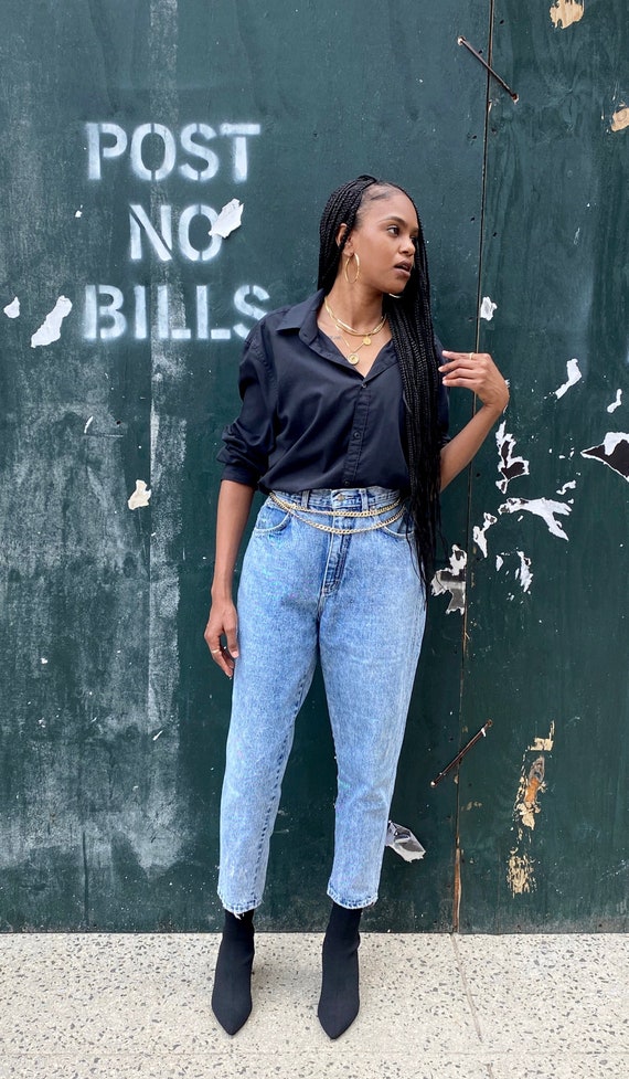 Vintage Retro Washed Denim Mom Jeans, vintage, den