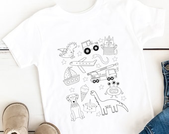 Toddler Clothes Summer Kids Washable Shirt Craft Ideas for Kids Baby Clothes Coloring Shirt DIY Truck Coloring Page Shirt