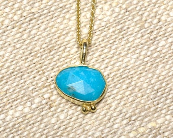 Gold Turquoise Pendant, Natural Turquoise Pendant solid 14k gold