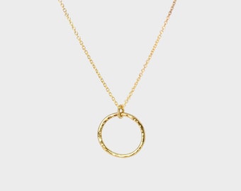 Gold Hammered Circle Necklace, Celestial Necklace, Moon Necklace, Circle Necklace