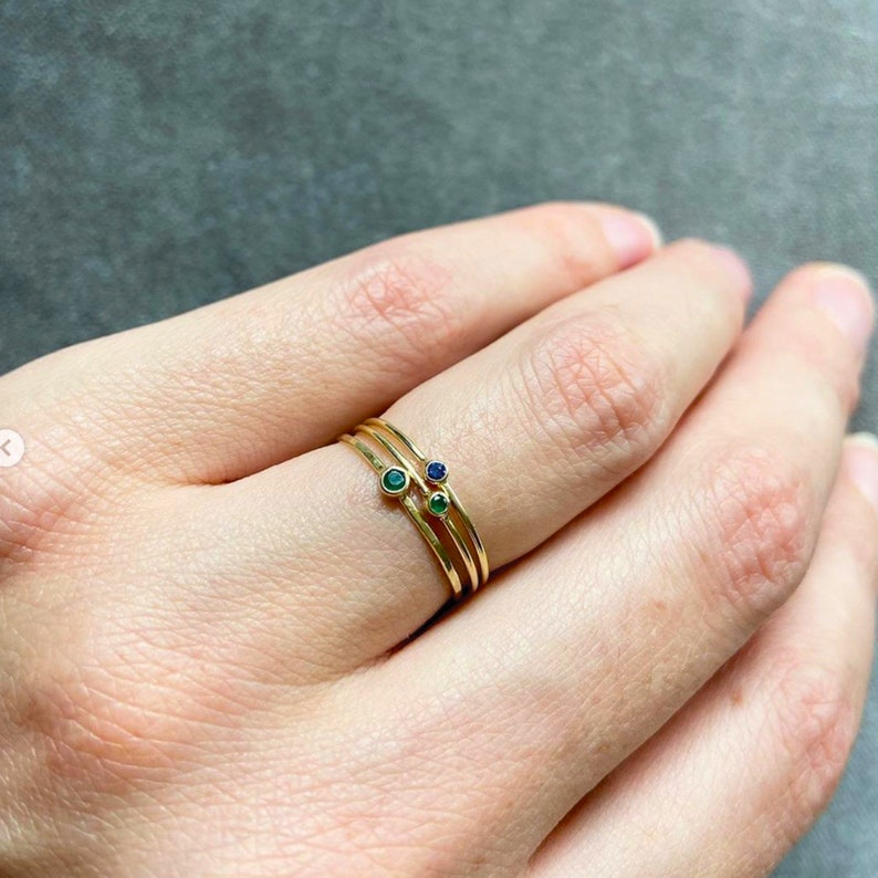 14k Solid Gold Birthstone Rings 2mm natural birtstone Choose Your Birthstone