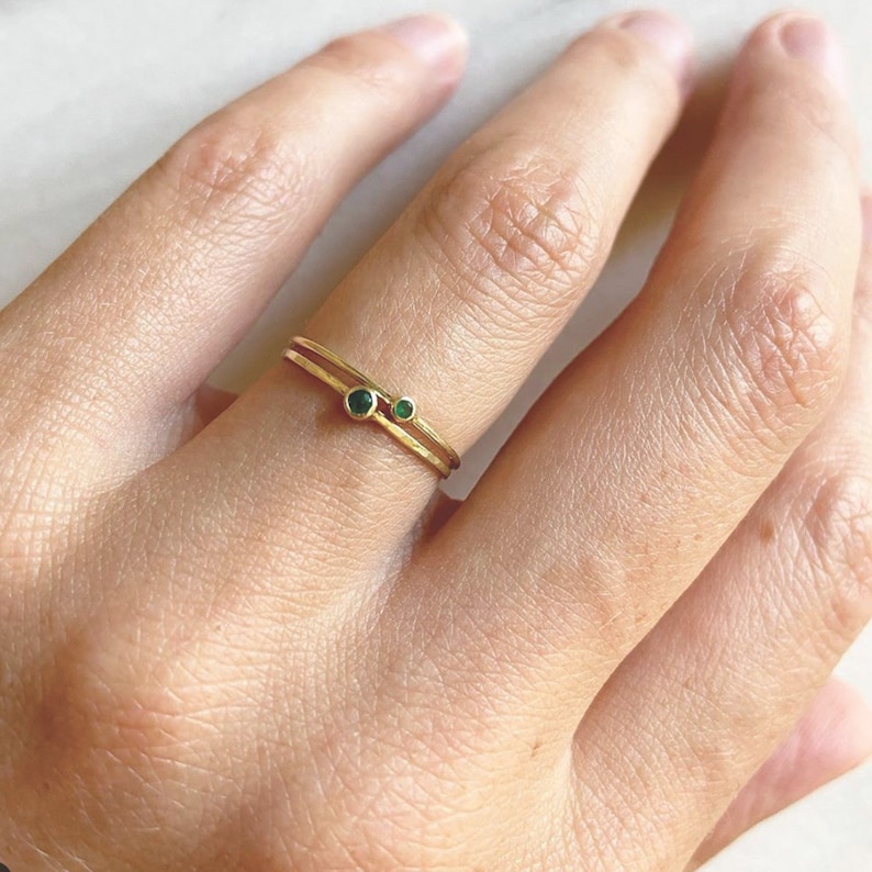 14k Solid Gold Birthstone Rings 2mm natural birtstone Choose Your Birthstone