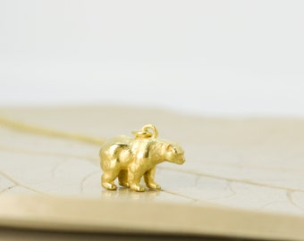 Bear necklace, gold bear necklace, small bear pendant, gold bear pendant