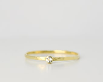 14k Solid Gold Birthstone Rings - Choose Your Birthstone - 2mm natural birthstone