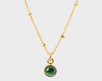 Gold Malachite Necklace, Gemstone Pendant Necklace, Malachite Necklace