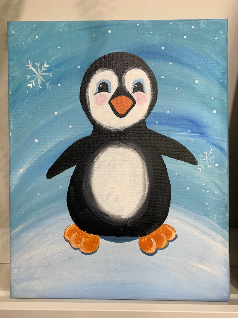 Art Kit Penguin Acrylic on canvas painting kit DIY | Etsy