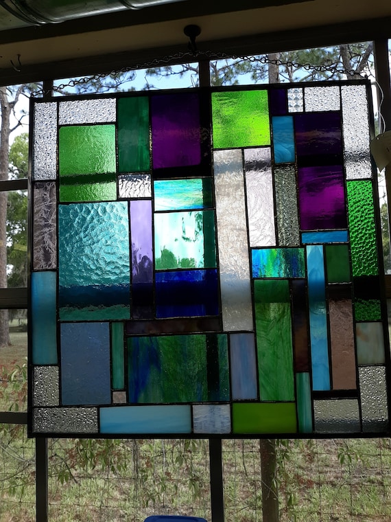 Stained Glass Window Panel: Multicolor Patchwork Design