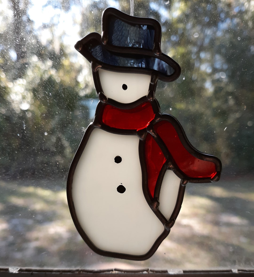 Snowman Sun Catcher Stained Glass Window Hanging Free Shipping - Etsy