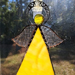 Yellow Stained Glass Angel Suncatcher: Handmade Window Decor