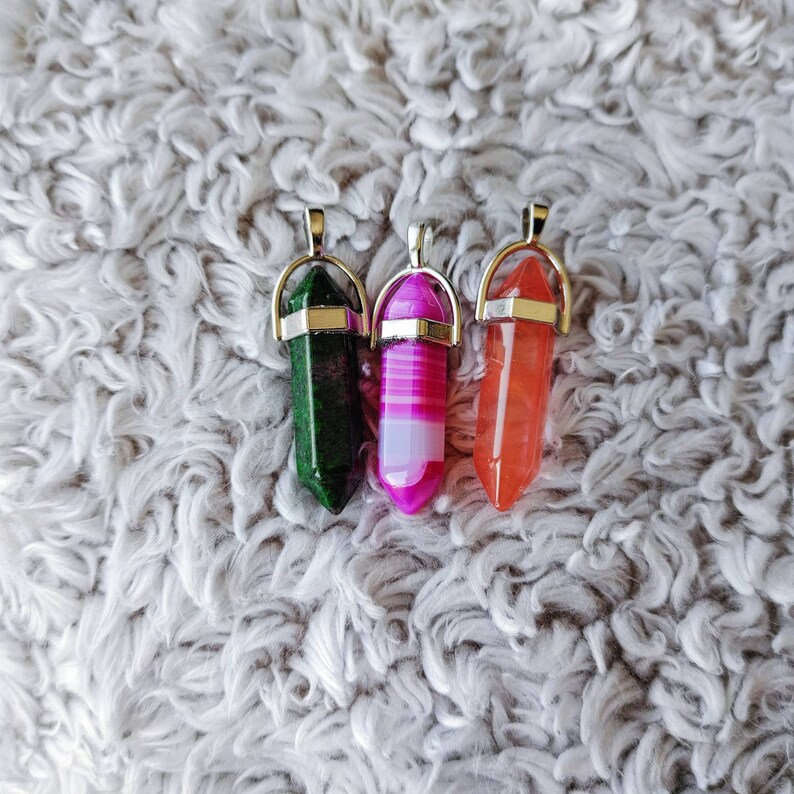 Volcanic Cherry Quartz Crystal Necklace Epidote Stone