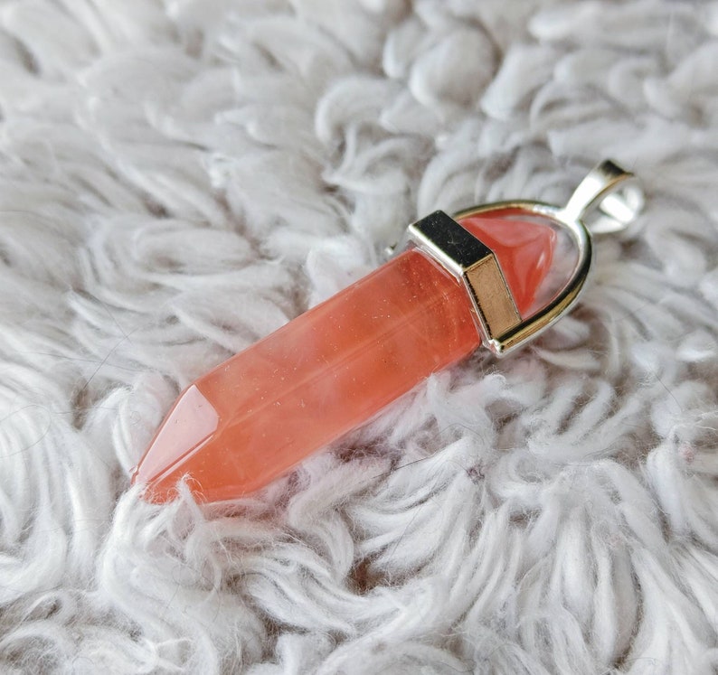 Volcanic Cherry Quartz Crystal Necklace Epidote Stone