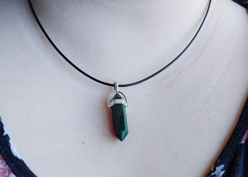 Volcanic Cherry Quartz Crystal Necklace Epidote Stone
