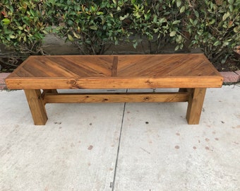 Herringbone Design Outdoor Wood Bench- Solid Wood