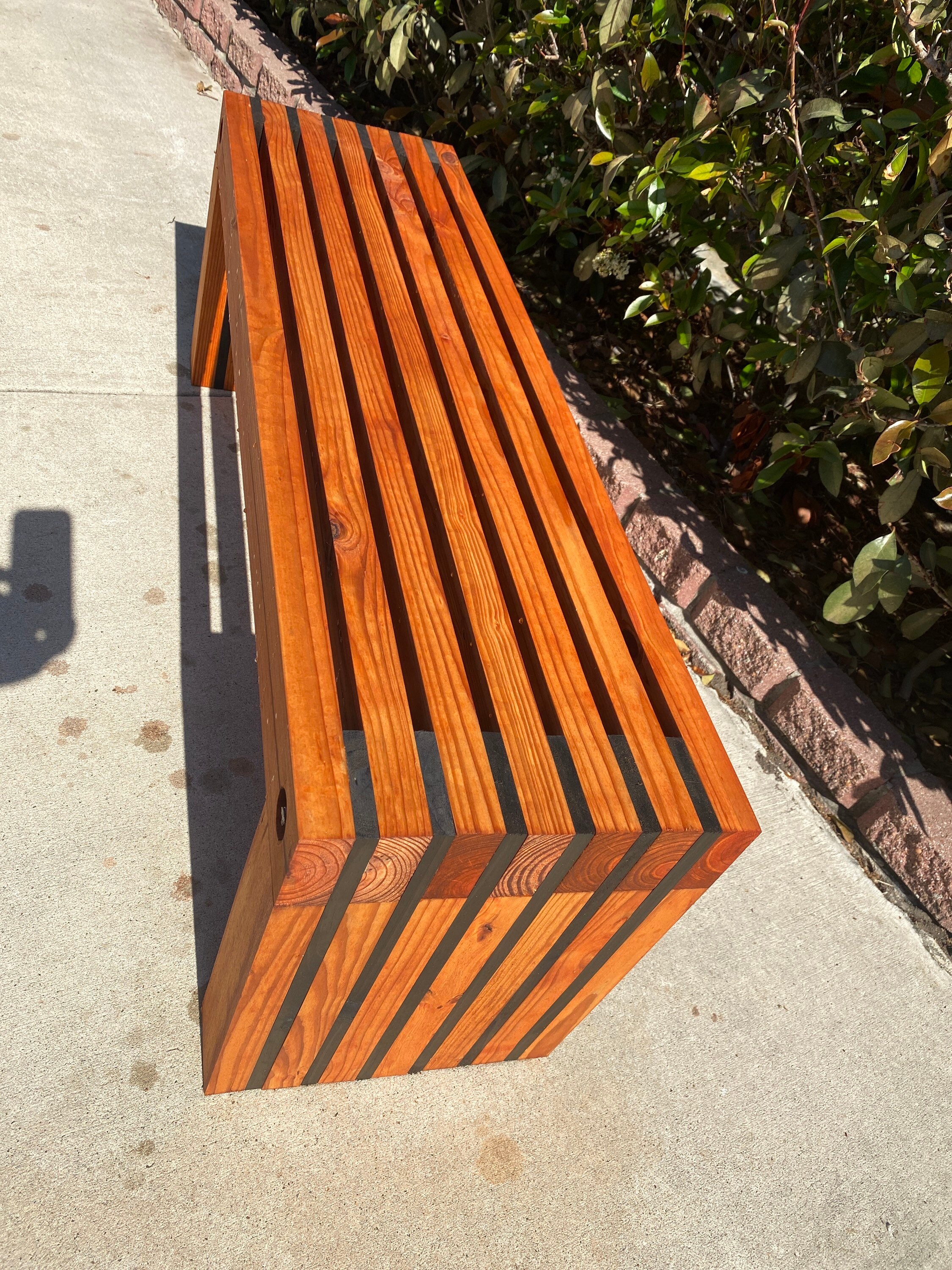Handcrafted Outdoor Modern Slatted Wood Bench (Available In Any Size)