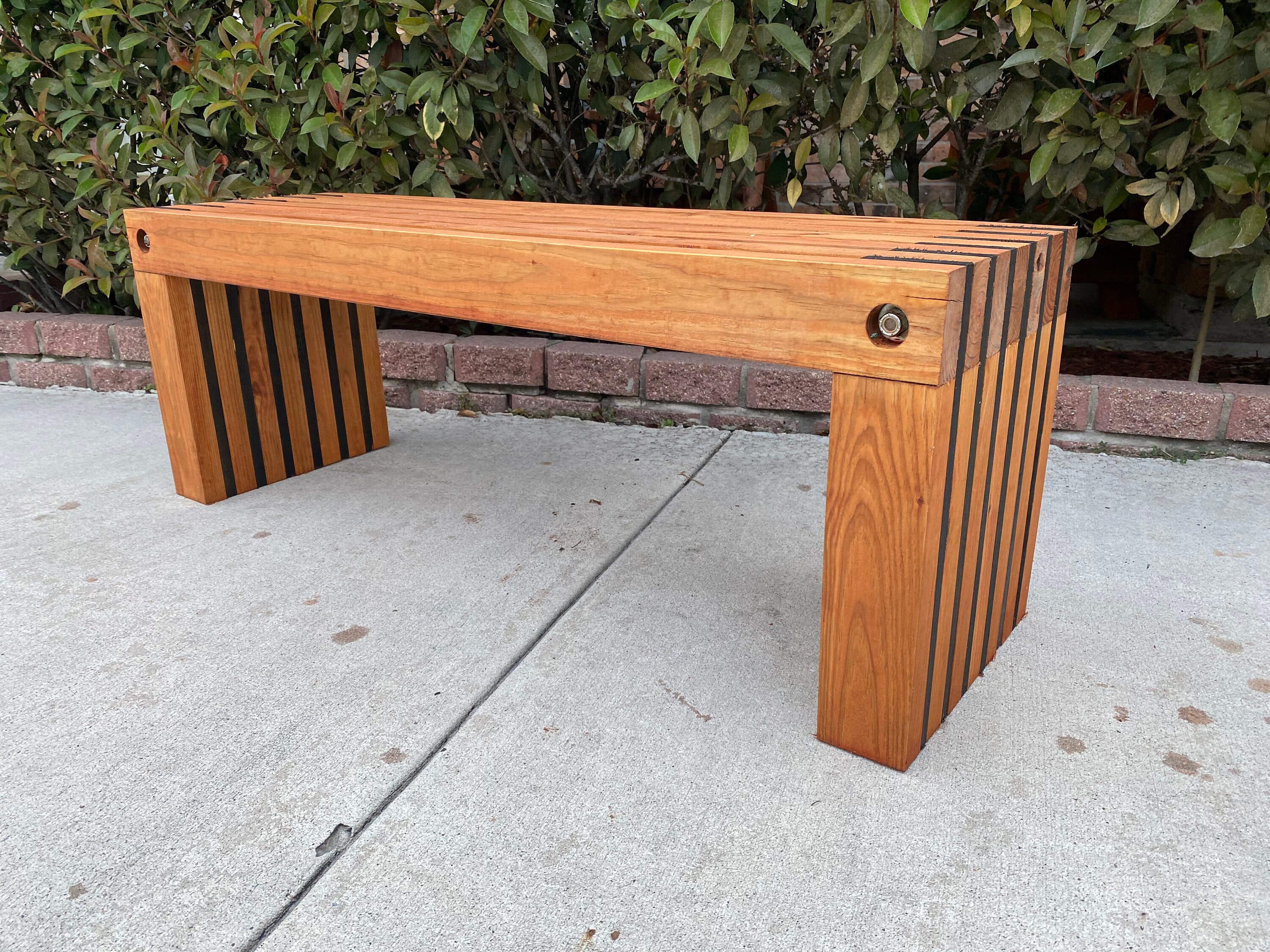 Handcrafted Outdoor Modern Slatted Wood Bench- (Available In Any Size)
