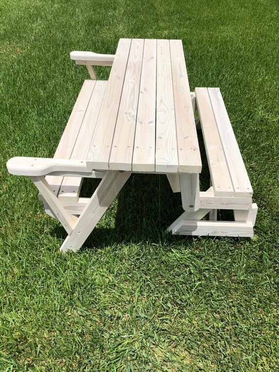 folding bench seat to table