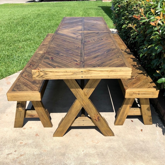 Herringbone table and bench sale