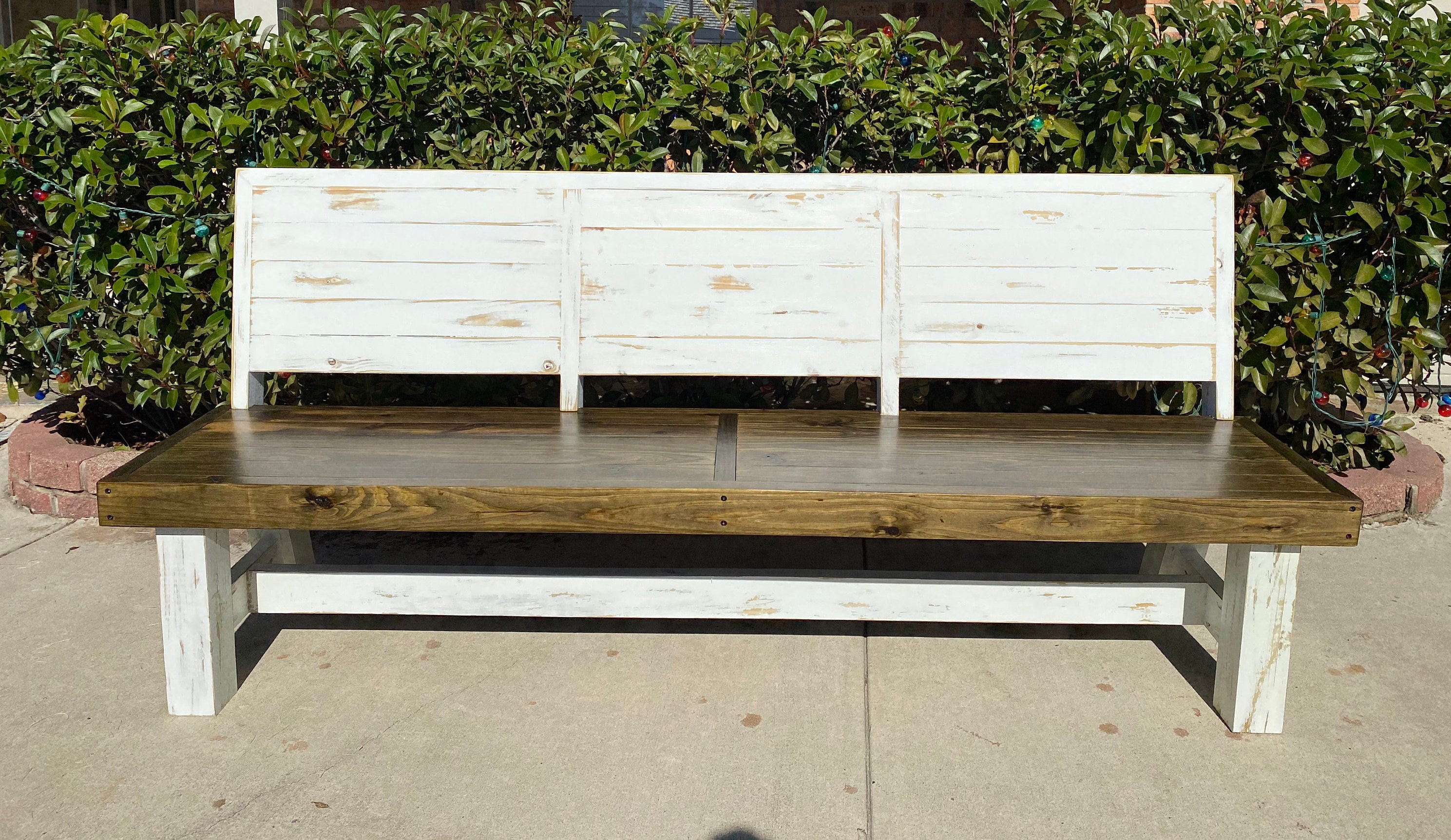 Farmhouse Outdoor Wood Bench With Back Rest Solid Wood Handcrafted Etsy
