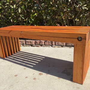 Handcrafted Outdoor Modern Slatted Wood Bench- (Available In Any Size)