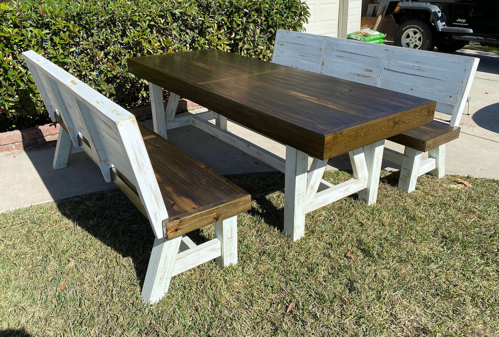 Farmhouse Distressed Outdoor Rustic Table Bench W/backs Set - Etsy