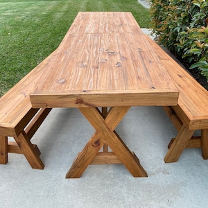 Handcrafted Porch Table Bench Set - Solid Wood