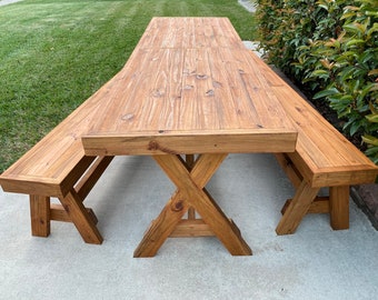 Handcrafted Porch Table Bench Set - Solid Wood