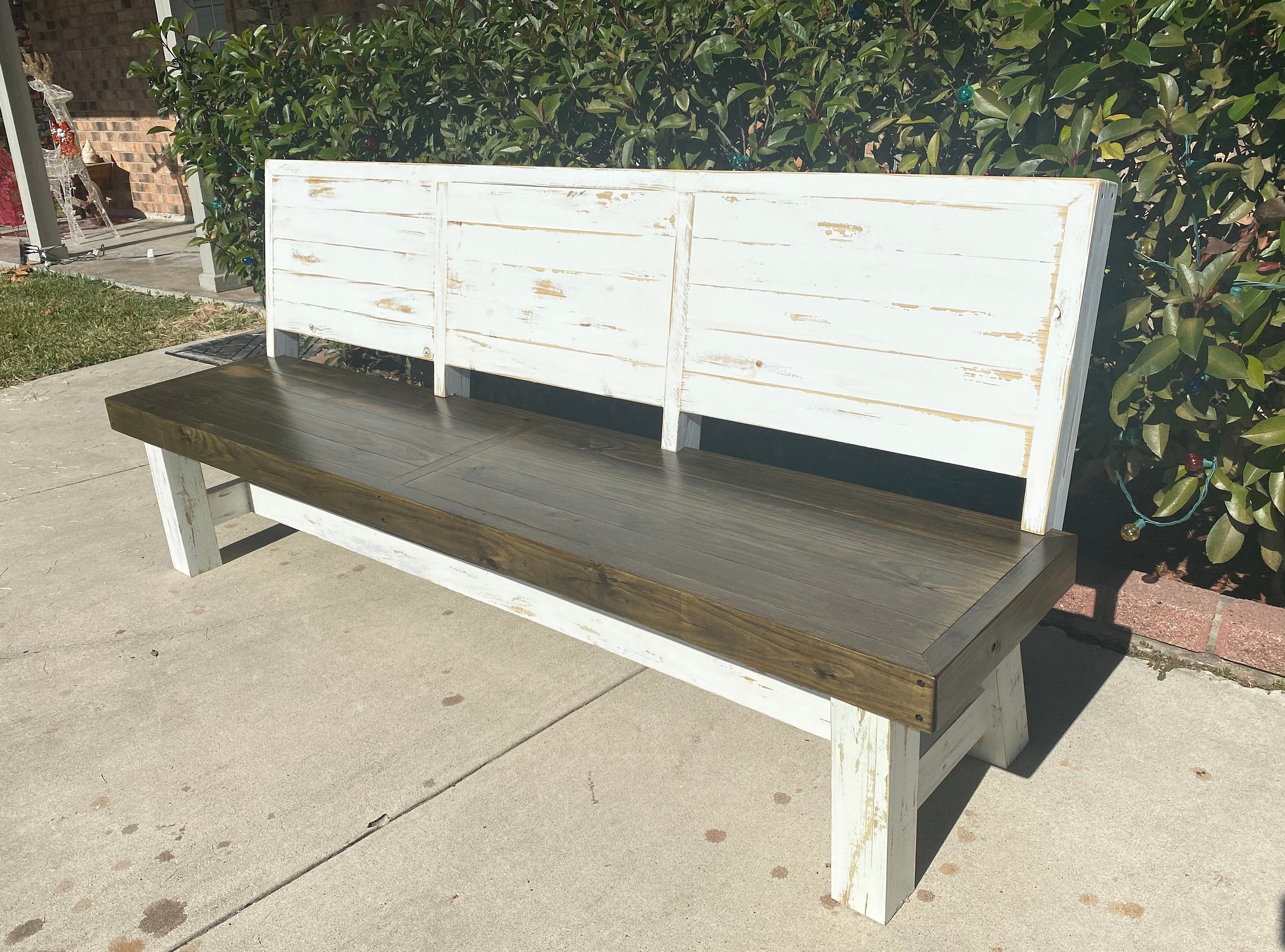 White wood on sale bench with back