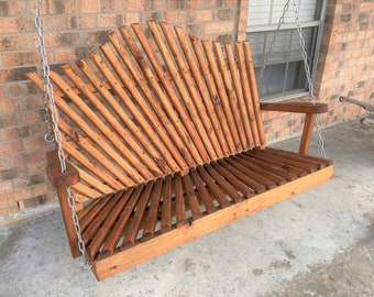 Handcrafted Outdoor Slatted Porch Swing- Solid Wood