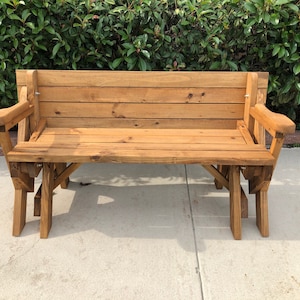 Convertible Folding Bench Seat to Picnic Table (with arm rest) - Handcrafted