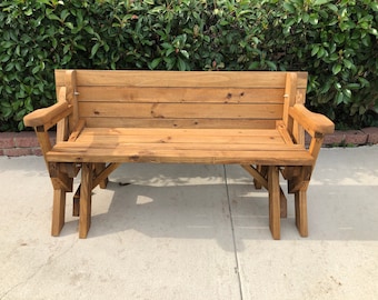 Convertible Folding Bench Seat to Picnic Table (with arm rest) - Handcrafted