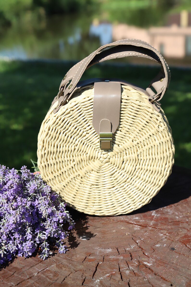 Round handbag with handles bag with leather handles bag with Etsy